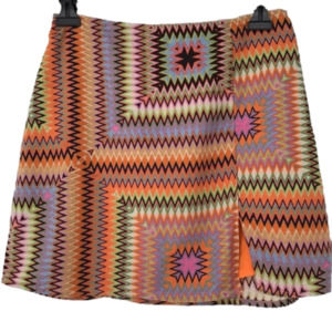Nwt Urban Outfitters Linen Lined Mini Skirt Multicoloured Zigzag Striped Size M